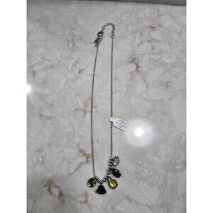 New Lia Sophia Green Tone Cryal Necklace 5 Gemstone Pendants Silver Tone Chain